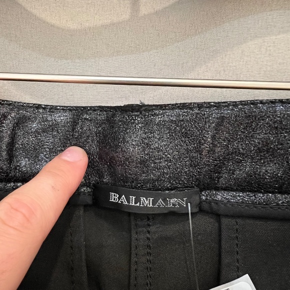 BALMAIN - FR38/6 Skinny Zip Moto Biker Pants in Glitter/Silver Lambskin Leather - Picture 6 of 15